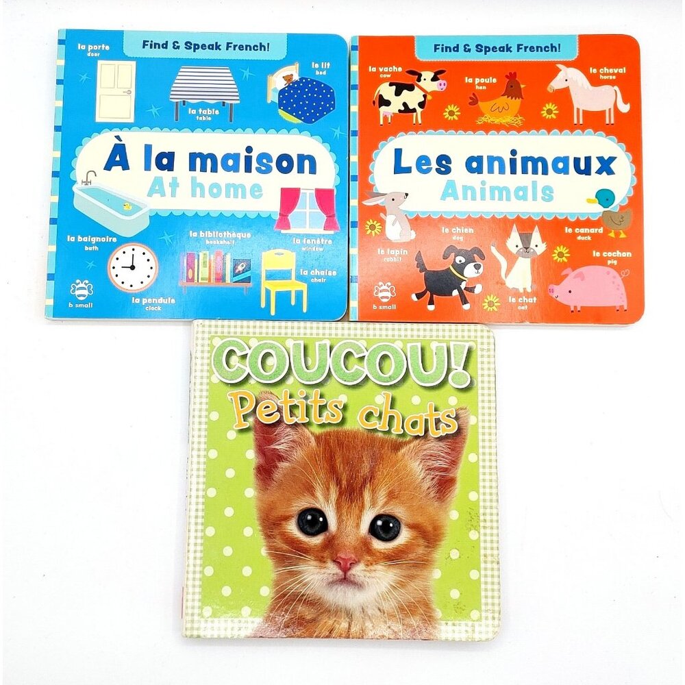 Find and Speak French Board Books by Sam Hutchinson & Coucou Petits Chats Lot